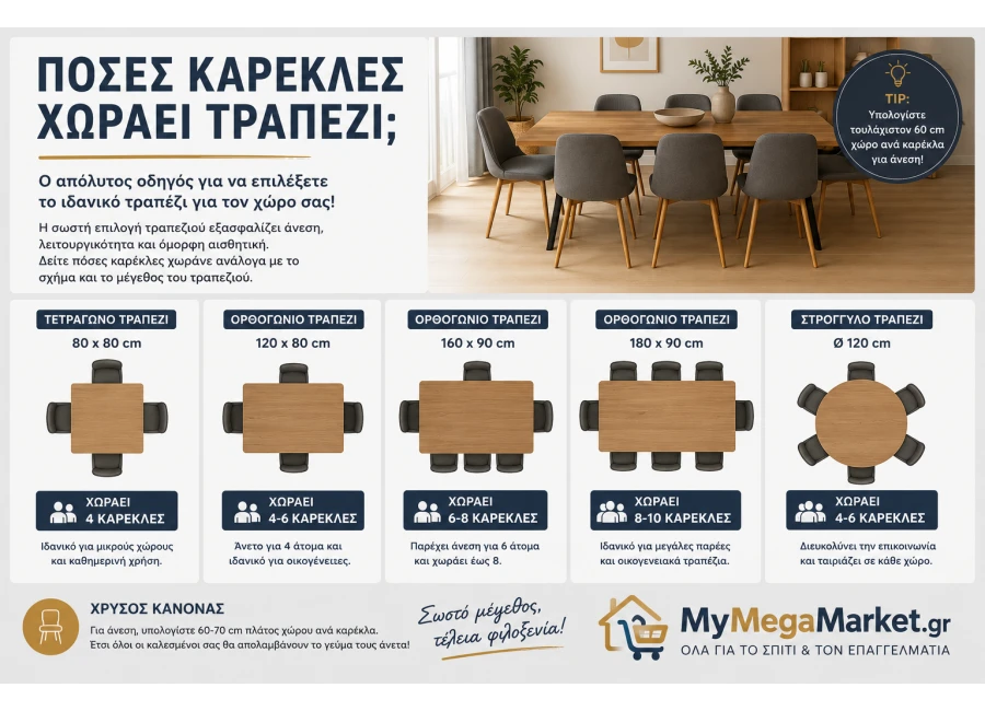 Πόσες καρέκλες χωράει τραπέζι τραπεζαρίας;