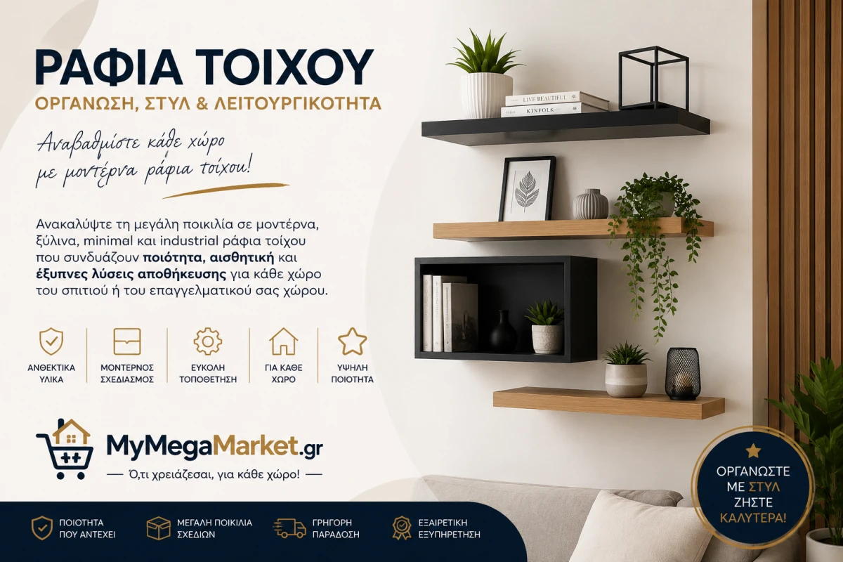 Ράφια Τοίχου & Λύσεις Αποθήκευσης | Μοντέρνα, Ξύλινα & Industrial Ράφια