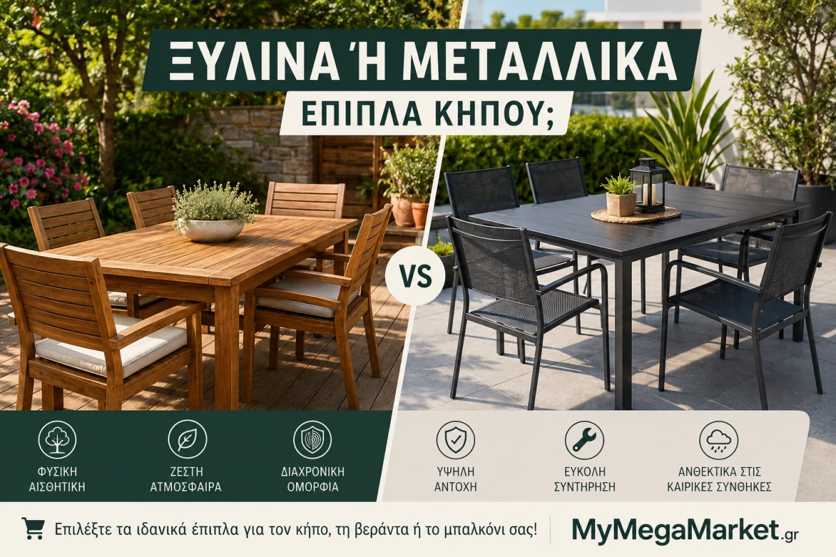 Ξύλινα ή Μεταλλικά Έπιπλα Κήπου; Πλεονεκτήματα, Μειονεκτήματα & Οδηγός Αγοράς