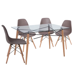 Σετ Τραπεζαρίας 5Τμχ. MY3450.23 (Art Wood Τραπέζι 120X80Cm Ξύλο/Γυαλί 10Mm + Art Wood Καρέκλα Pp Sand Beige)